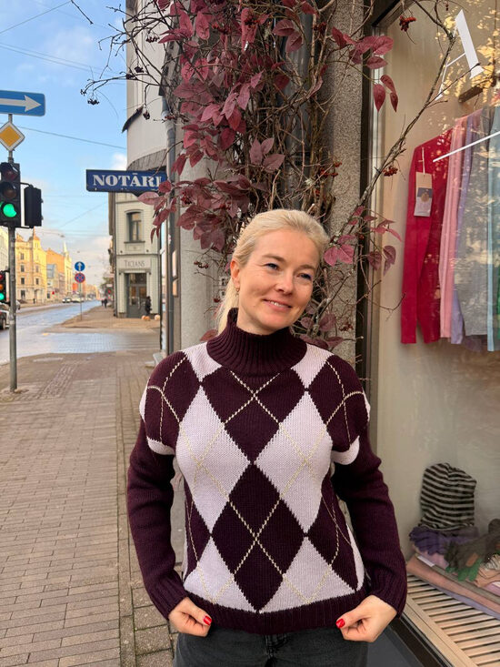 Džemperis ar vilnu un mohēru, rombu raksts, Bordo un violets, Universāls izmērs